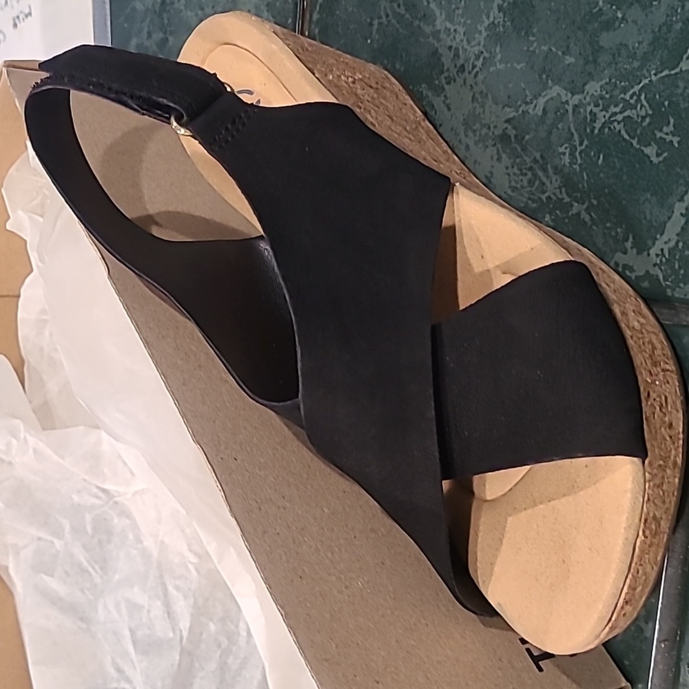 Brand new Clark's black sandal wedge, women's 8.5